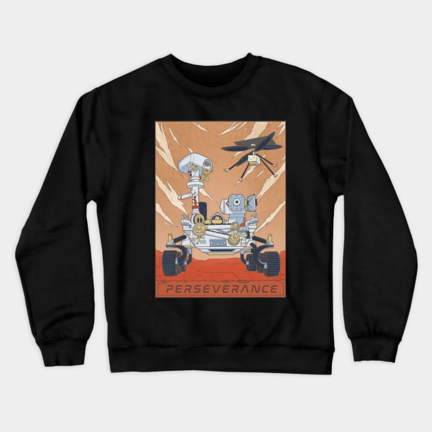 Mars Rover Perseverance and Ingenuity Helicopter Illustration Crewneck Sweatshirt by stacreek